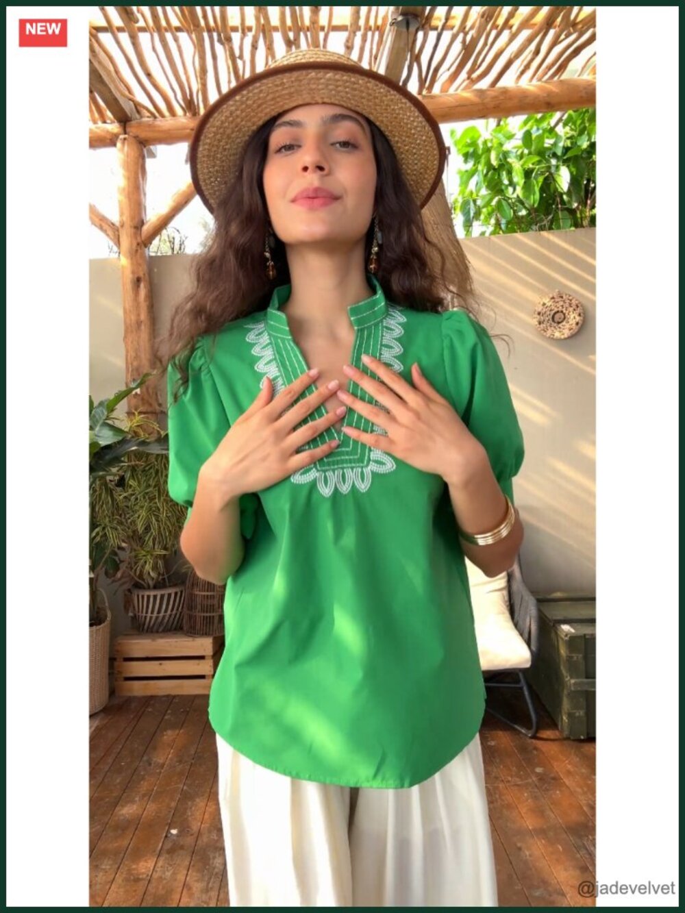 Puff Short Sleeve Blouse Embroidered V Neck Loose Fit Summer Top - Picture 5 of 6